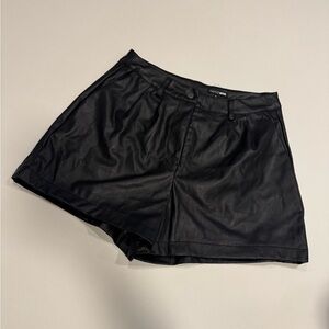 Fashion Nova High Waist Faux Leather Shorts - Black